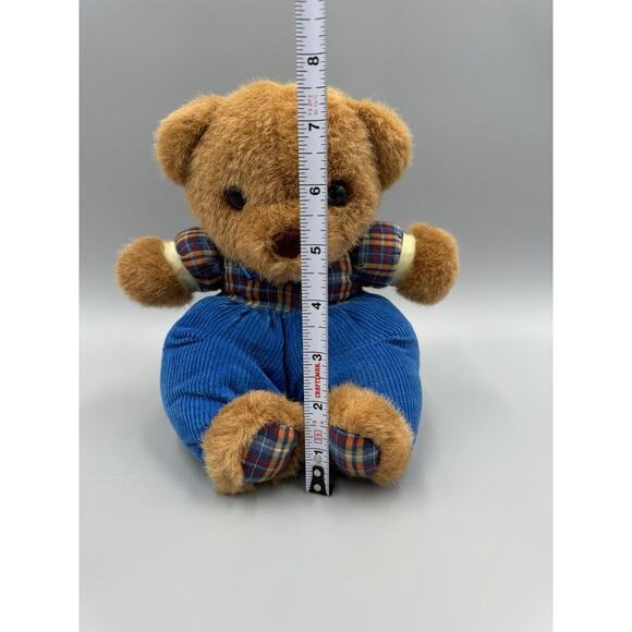 Vintage Dan Dee Teddy Bear Plaid & Blue Corduroy Pants Plush 7” No Tag - Picture 3 of 6